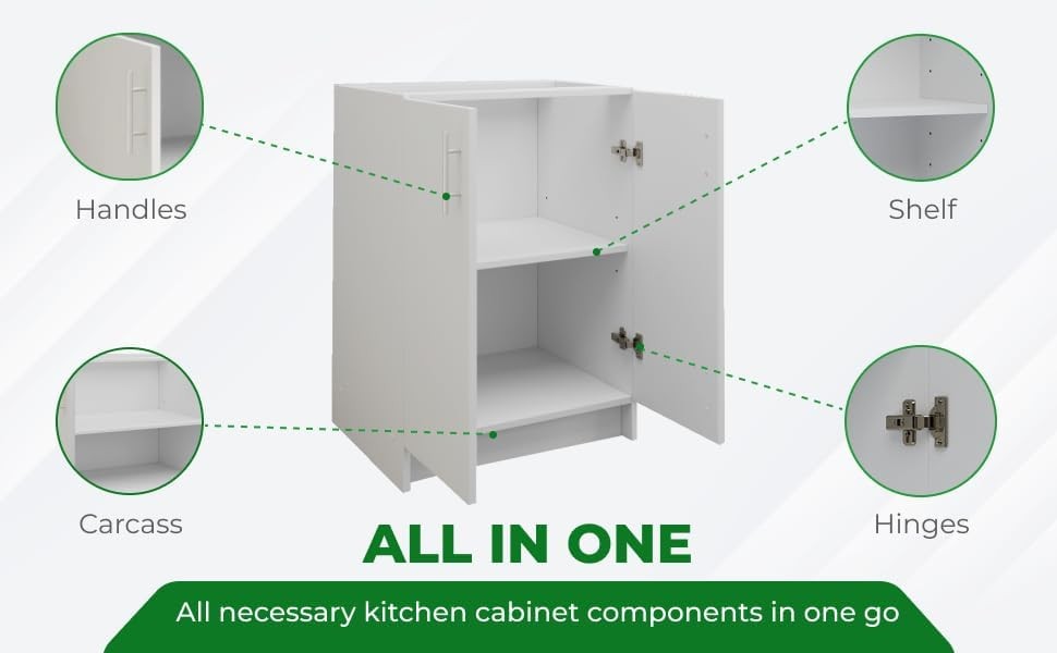 600mm White Gloss Kitchen Base Cabinet Cupboard Storage Unit Modern