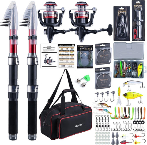 2-Piece Telescopic Fishing Rod & Reel Kit with Bag & Full Accessories