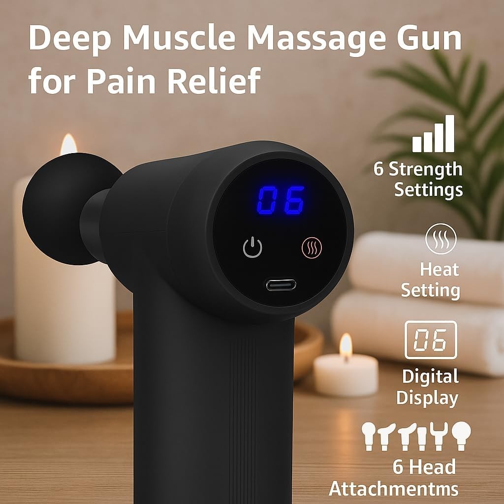 Deep Tissue Massage Gun Heated Hot Cold Percussion 6 Heads Long Handle