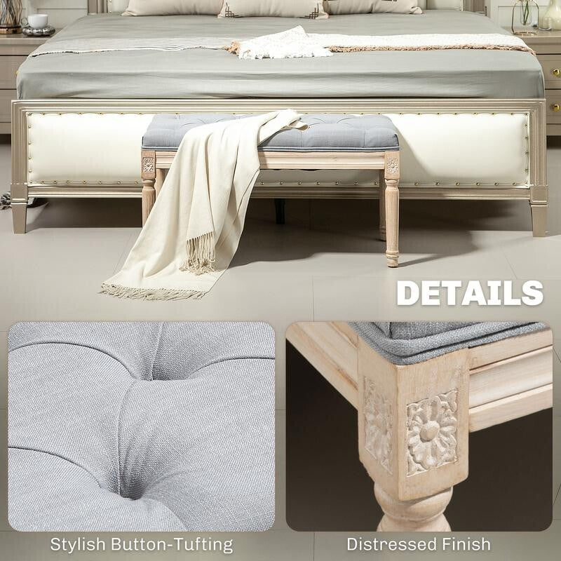 Tufted Bedroom Bench Light Grey – End of Bed Seat Hallway Window Stool