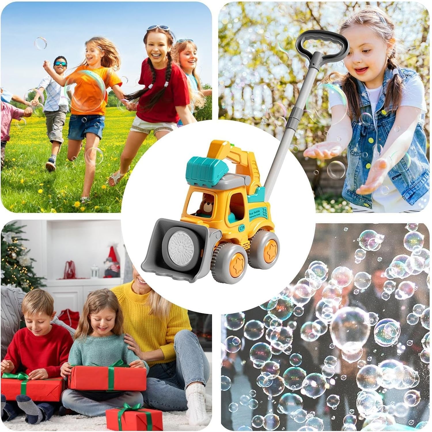 Bulldozer Bubble Blower Push Walker Toy with LED Lights