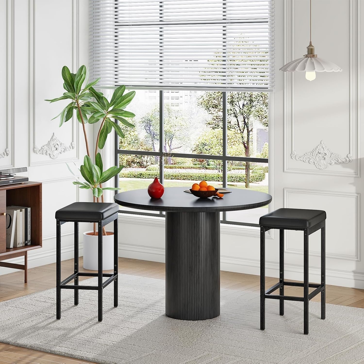 Black PU Leather Bar Stool Set 2 – 63cm High Kitchen & Breakfast Chairs