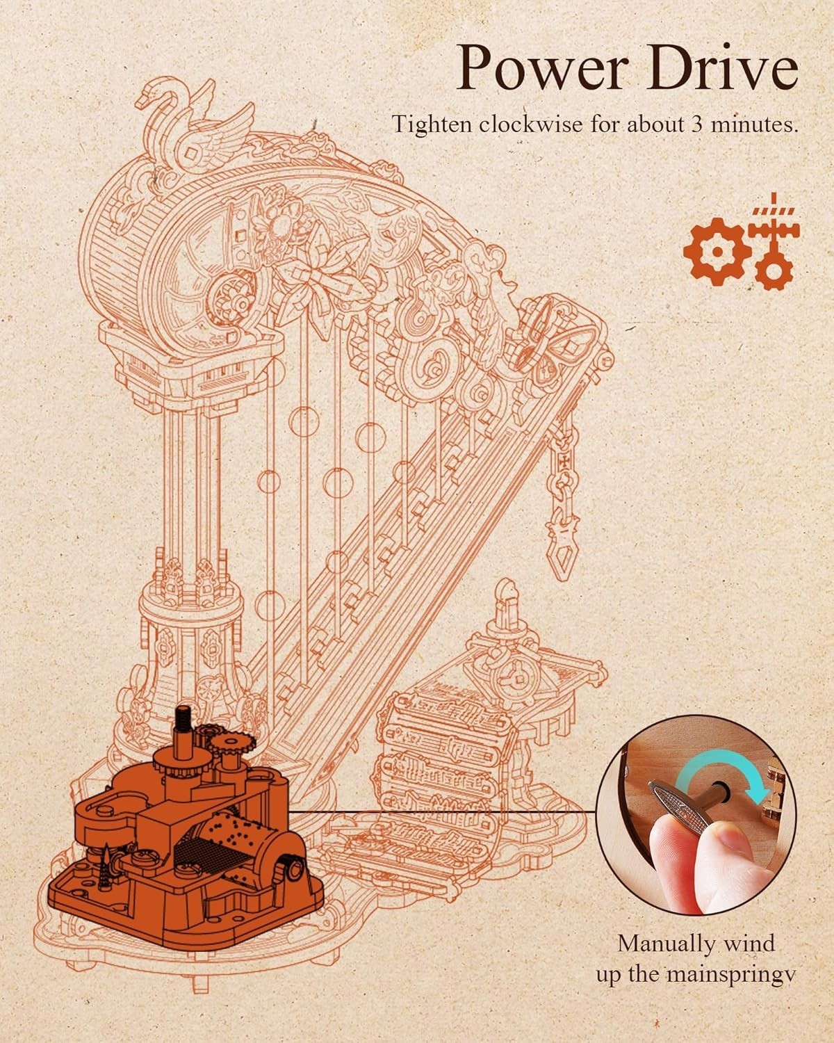 3D Wooden Harp Music Box Puzzle DIY Mechanical Model Desk Decor Gift