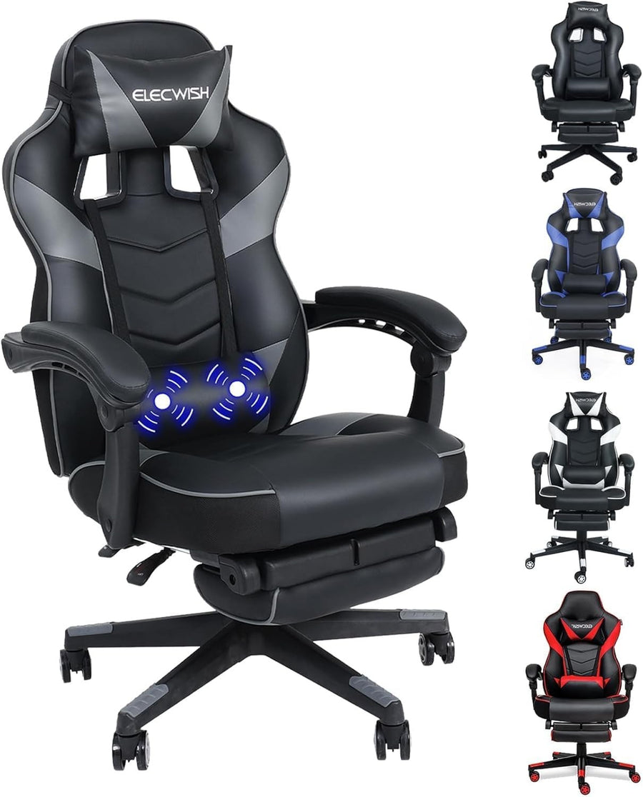 Ergonomic Gaming Chair with Footrest Massage 150° Reclining Grey
