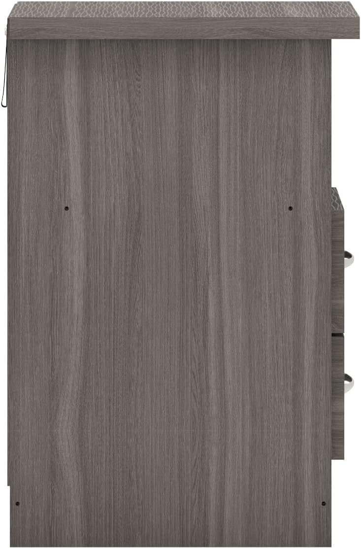 2 Drawer Black Wood Grain Bedside Table – Modern Wooden Nightstand