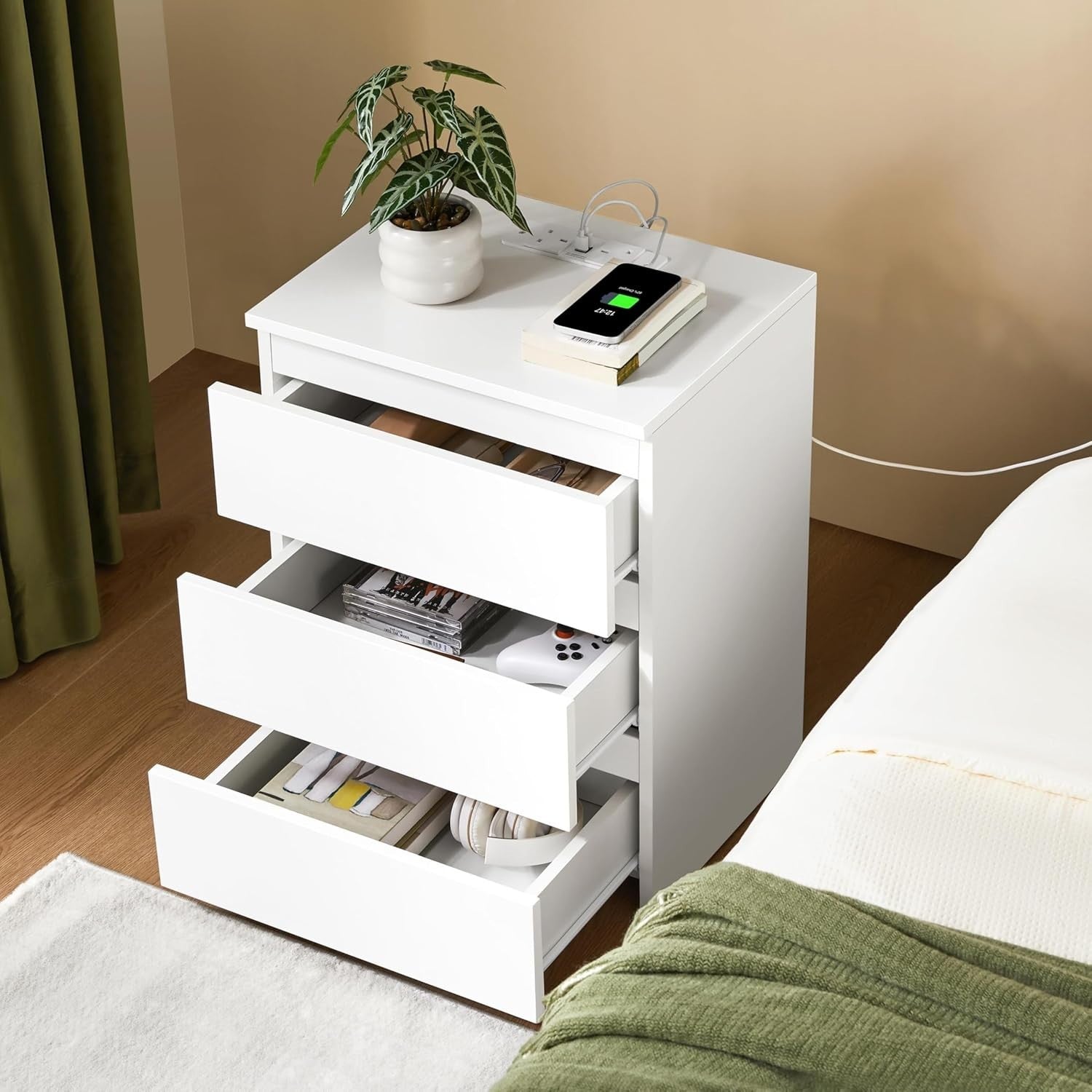 Set of 2 Modern Bedside Tables with USB Charging Ports | 3 Drawer