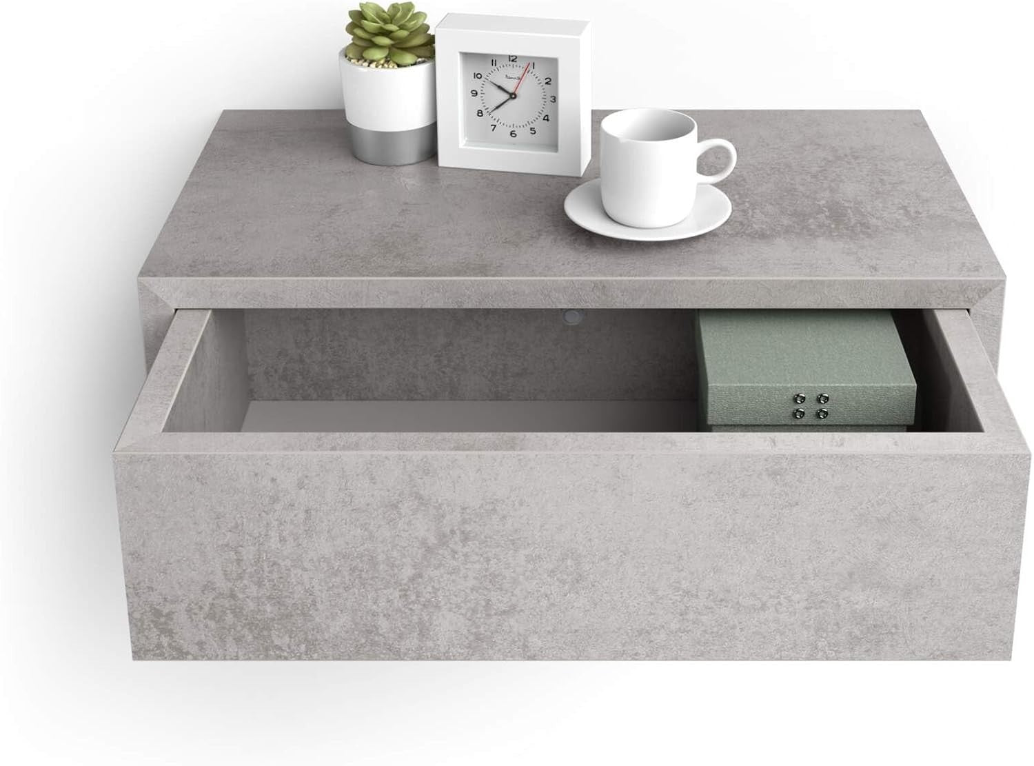 Floating Concrete Grey Wall Bedside Table – Modern Industrial Nightstand