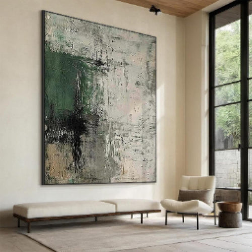 Large Abstract Canvas Wall Art 80x120cm Grey Green Modern