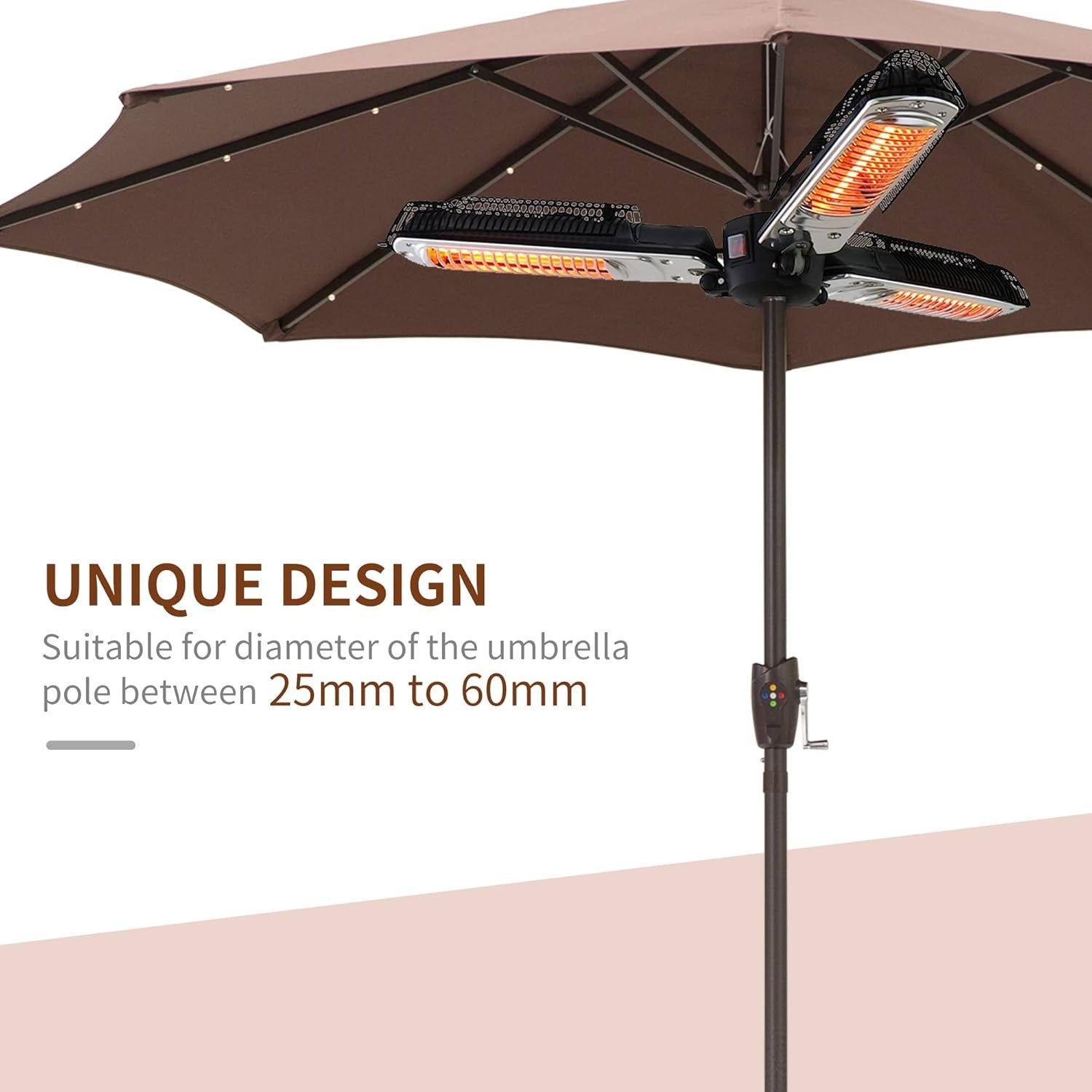 Outdoor Umbrella Heater 2000W Electric Patio Radiant Heat 3 Settings Adjustable
