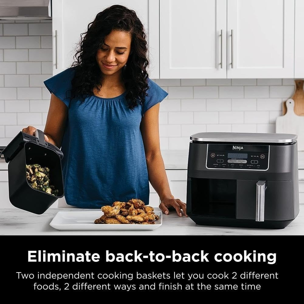 8-Qt Dual Basket Air Fryer | 6-in-1 Smart Finish Cooker | Family Size XL Crisp