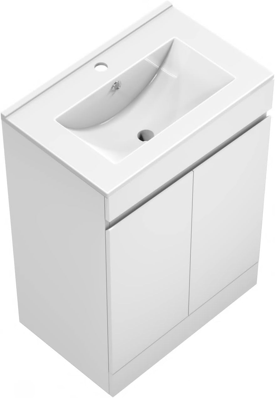 600mm Matt White Floor Standing Vanity Unit with Basin 2 Door Sink Cabinet
