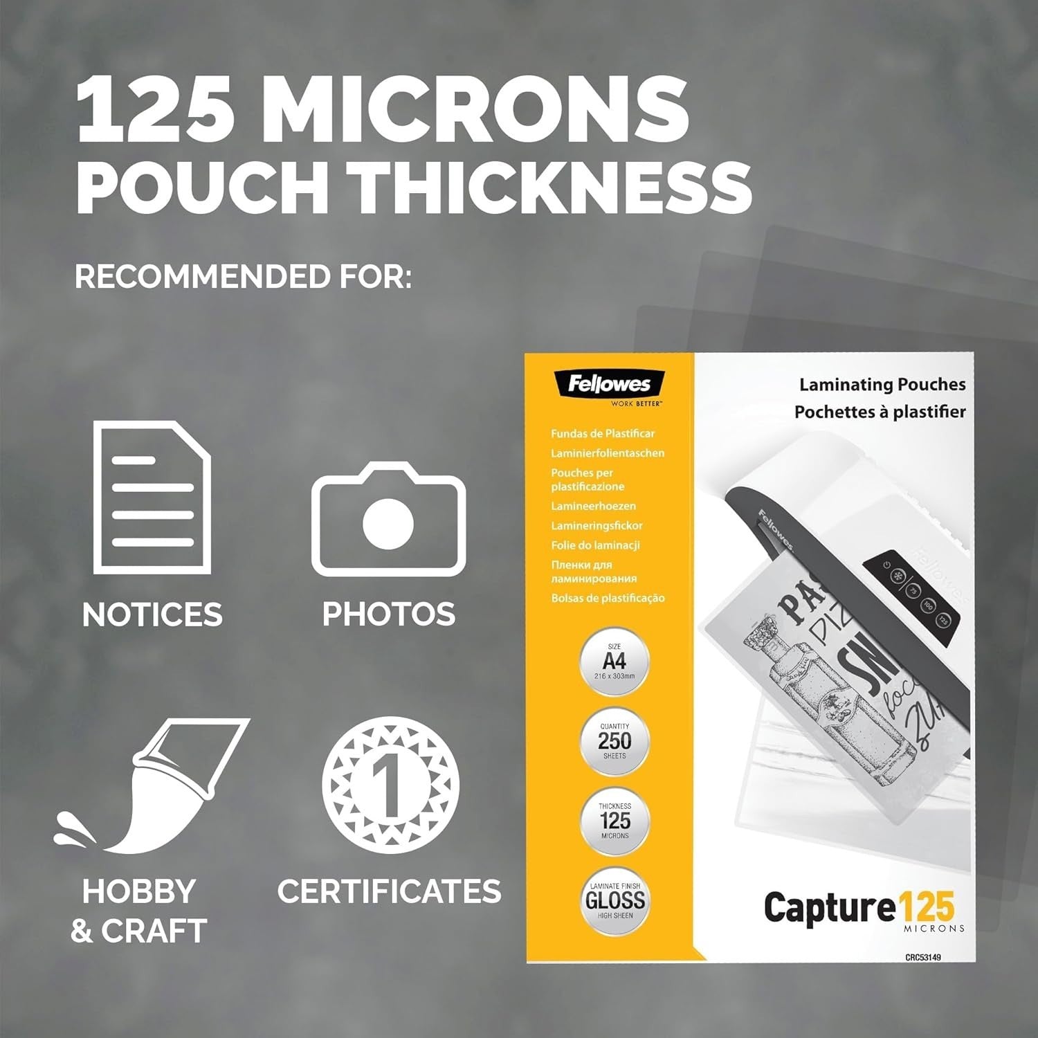 A4 Laminating Pouches 125 Mic Gloss Clear Heavy Duty 50 Pack
