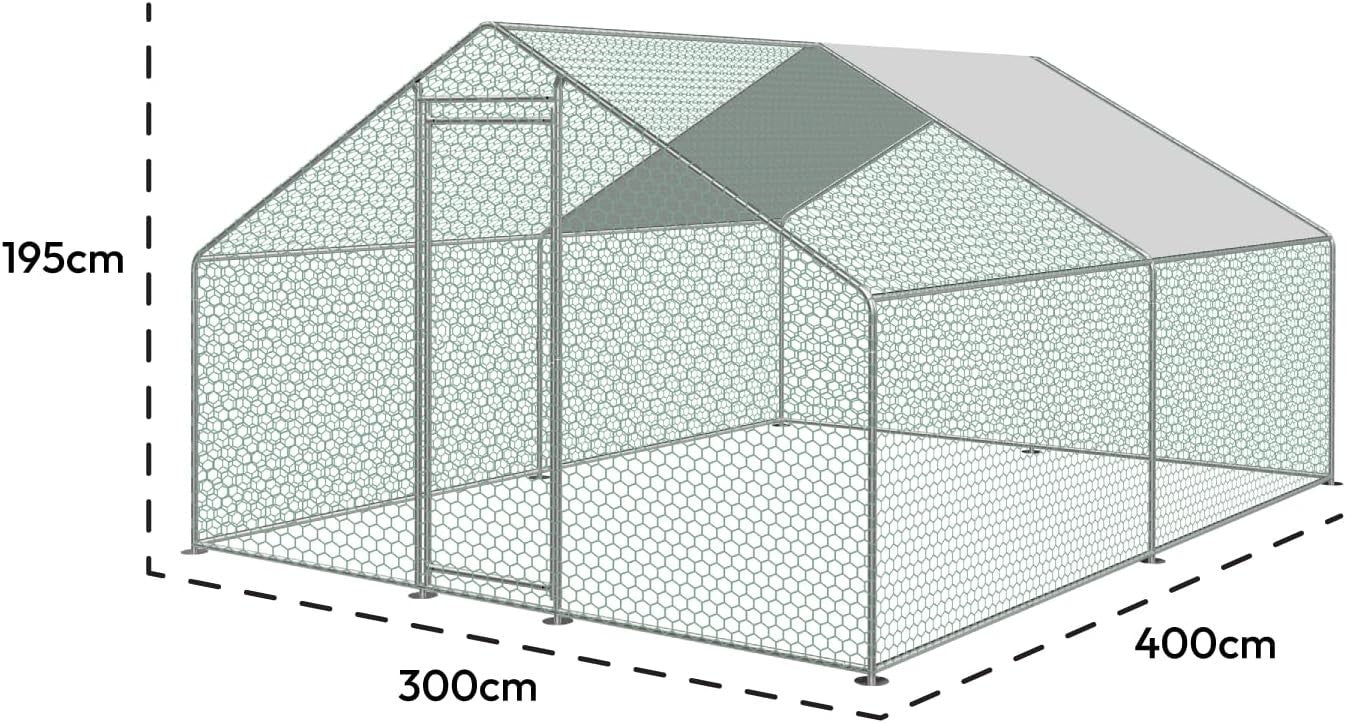 4x3m Walk In Chicken Run Metal Pet Enclosure 195cm