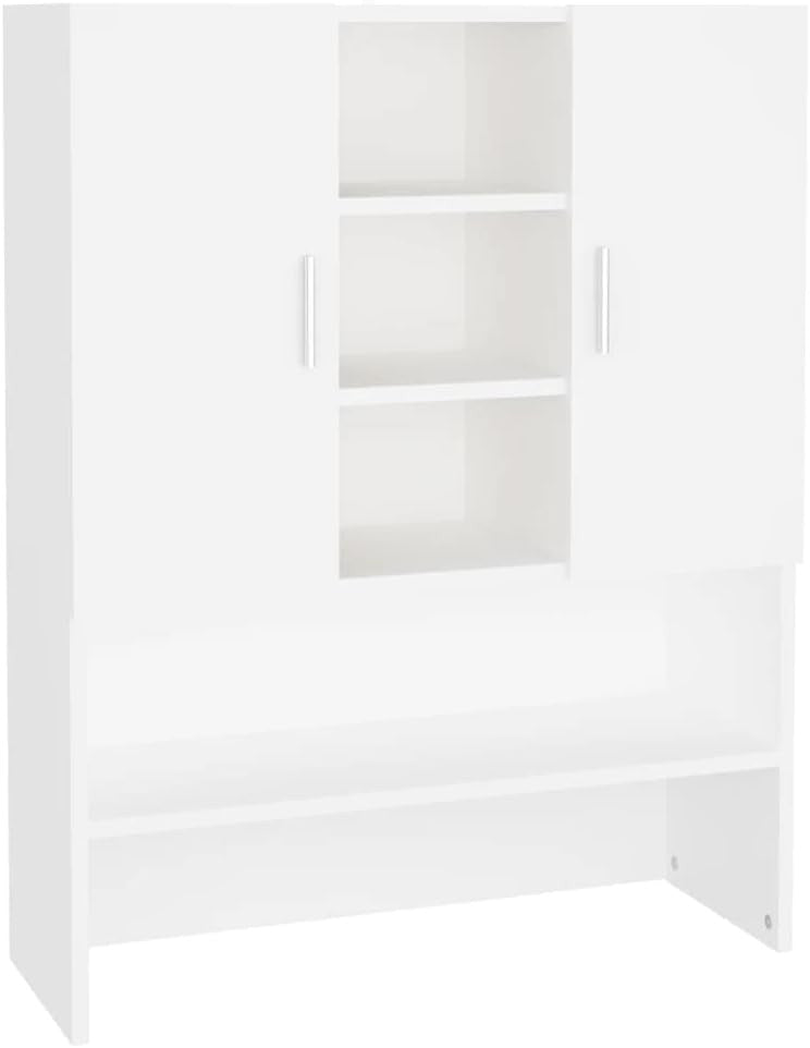 White Washing Machine Cabinet with Shelves & Doors Laundry Storage Unit 70cm