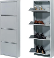 Slim Wall Mounted Shoe Cabinet 4-Tier Metal Storage Rack 138cm Grey