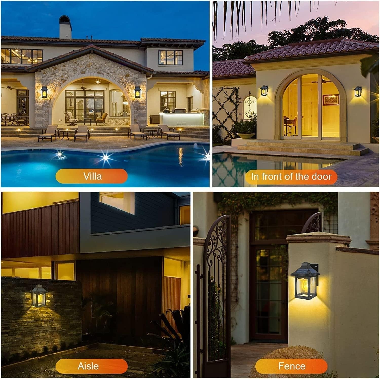Solar Wall Lantern Lights 2 Pack Vintage Motion Sensor IP65 Outdoor
