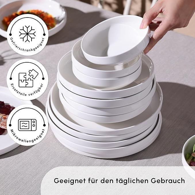 18 Piece Porcelain Dinner Set for 6 White Plates Bowls Modern Tableware