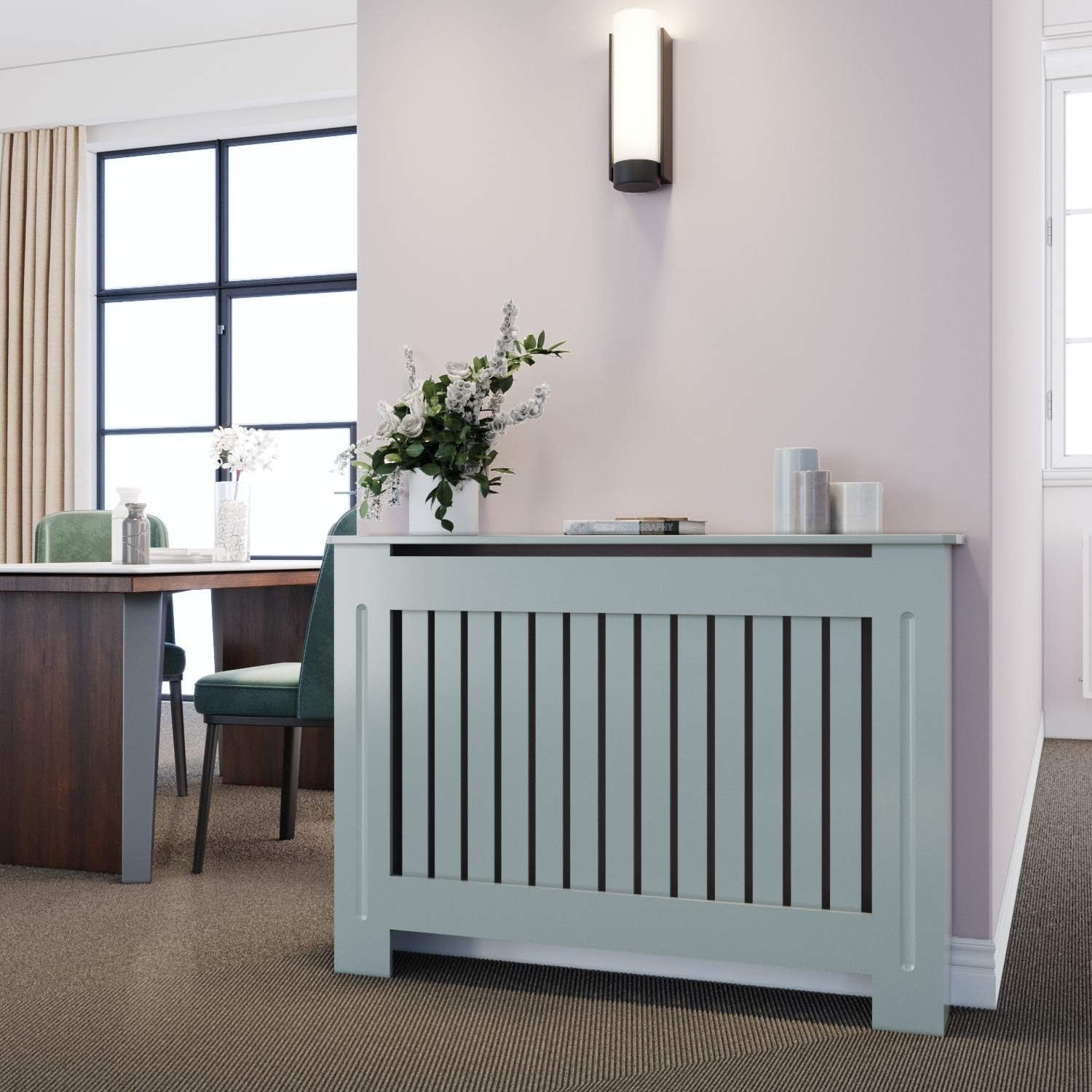 Medium Grey Radiator Cover Cabinet | Modern Vertical Slatted MDF Heater Cover