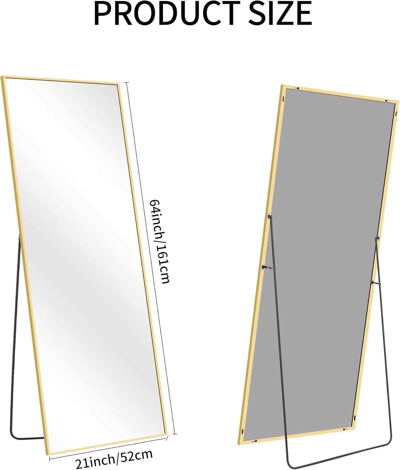 Gold Full Length Mirror 161x52cm Floor Standing or Wall Mounted Aluminium