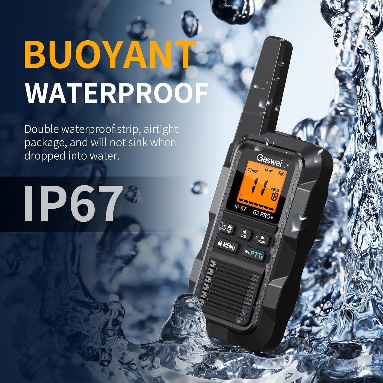 IP67 Waterproof Floating Walkie Talkies 2 Pack Long Range VOX FM SOS