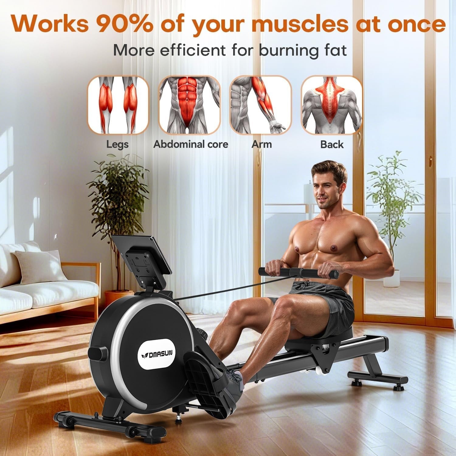 Magnetic Rowing Machine 16-Level Quiet Dual Rail Bluetooth Foldable Home Rower