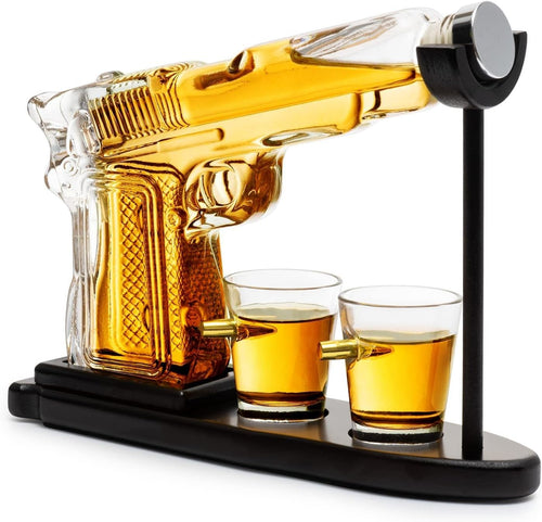 Pistol Whiskey Decanter Set with Bullet Shot Glasses Gun Liquor Dispenser Gift