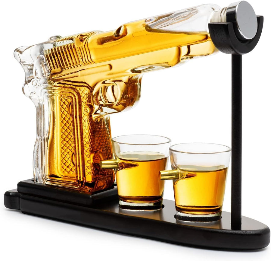 Pistol Whiskey Decanter Set with Bullet Shot Glasses Gun Liquor Dispenser Gift