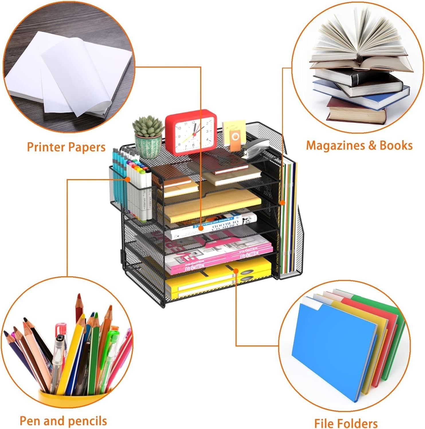 5 Tier Desk Organiser Paper Tray File Holder Magazine Pen Storage