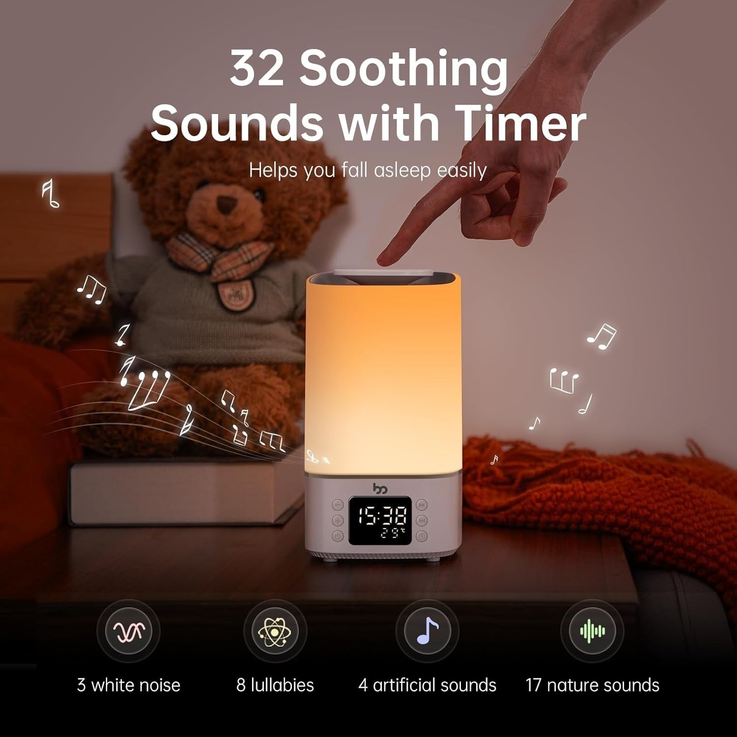 Baby Sleep Sound Machine with Night Light, White Noise & Smart Temp Control