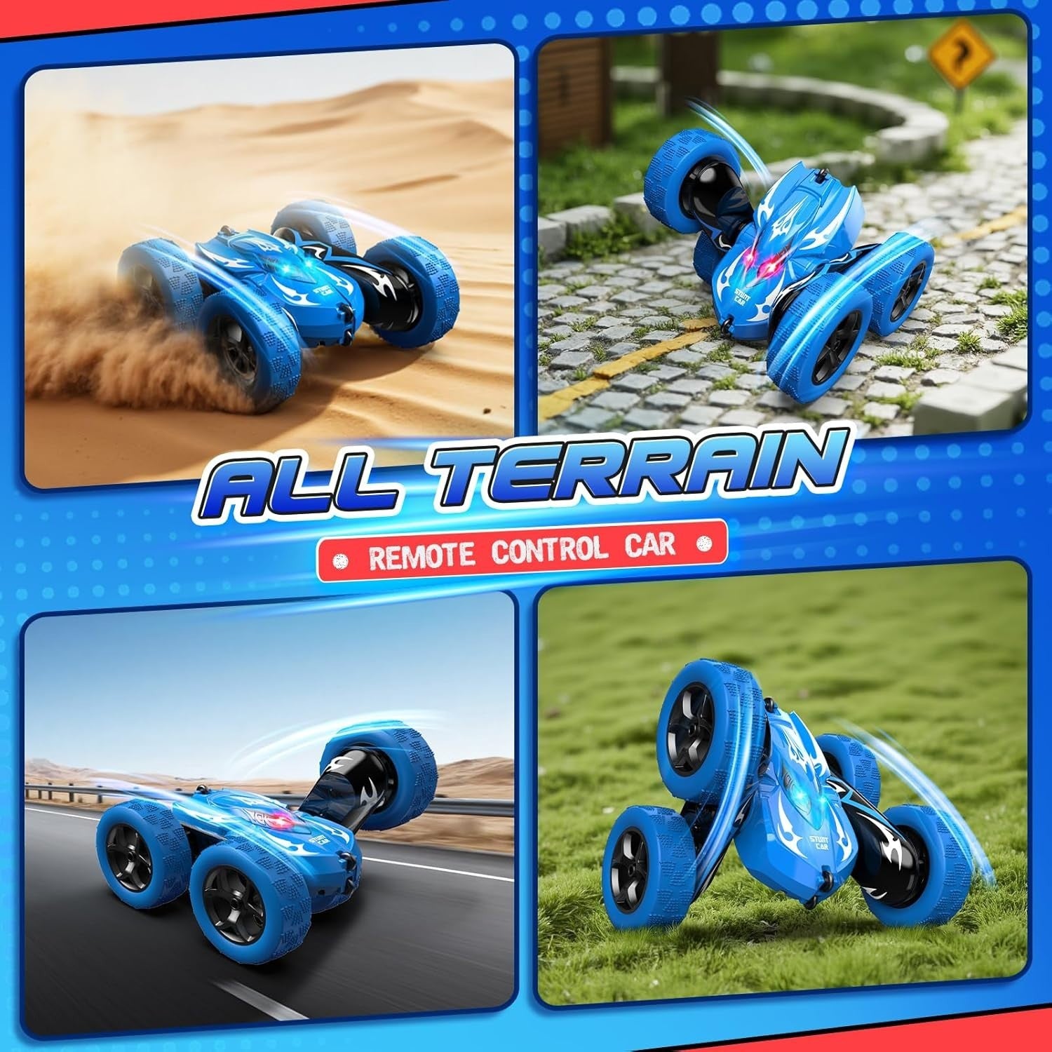 360° Flip RC Stunt Car 4WD LED Lights USB Rechargeable Toy for Boys Age 3–9