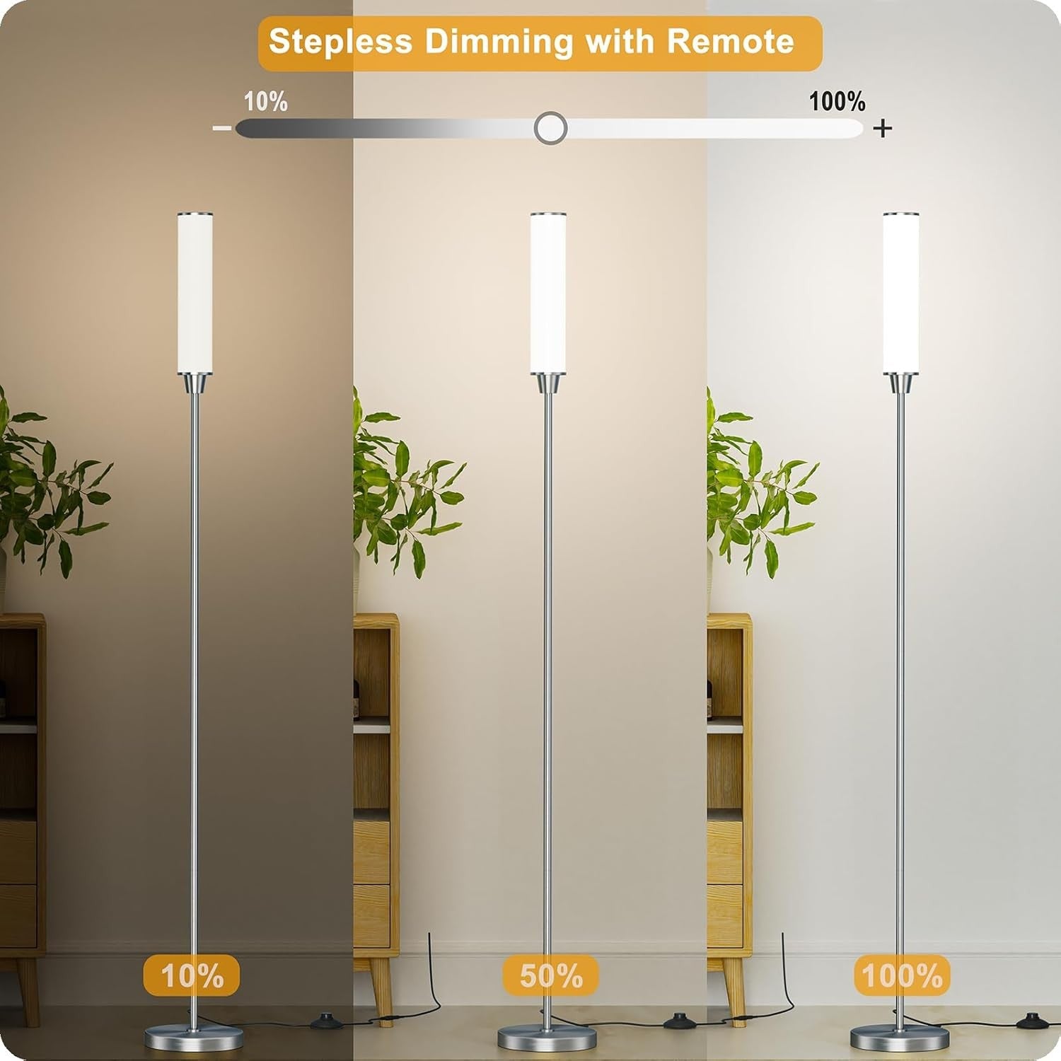 Dimmable LED Floor Lamp Remote Control Nickel Standing Corner Light