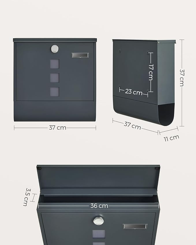 Wall Mounted Post Box with Lock Anthracite Grey Secure Mailbox 11x37x37cm