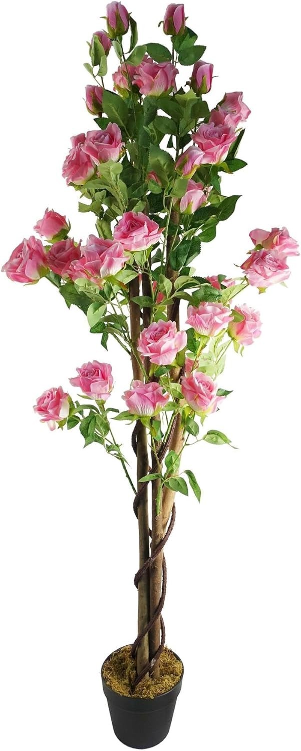 150cm Artificial Pink Rose Blossom Tree Floral Plant in Pot Home Indoor Decor