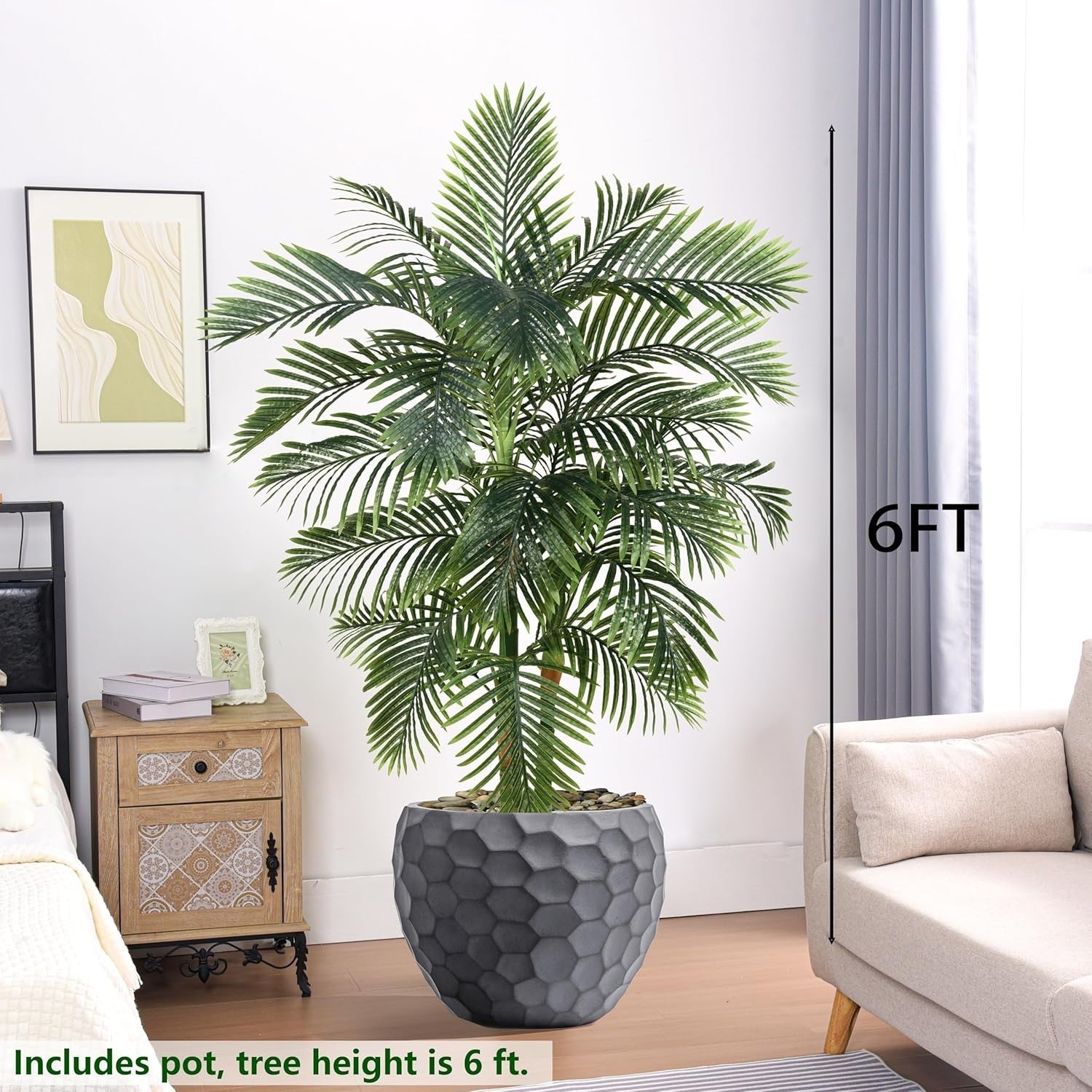 180cm Artificial Golden Cane Palm Tree with Black Planter Home Garden Décoration