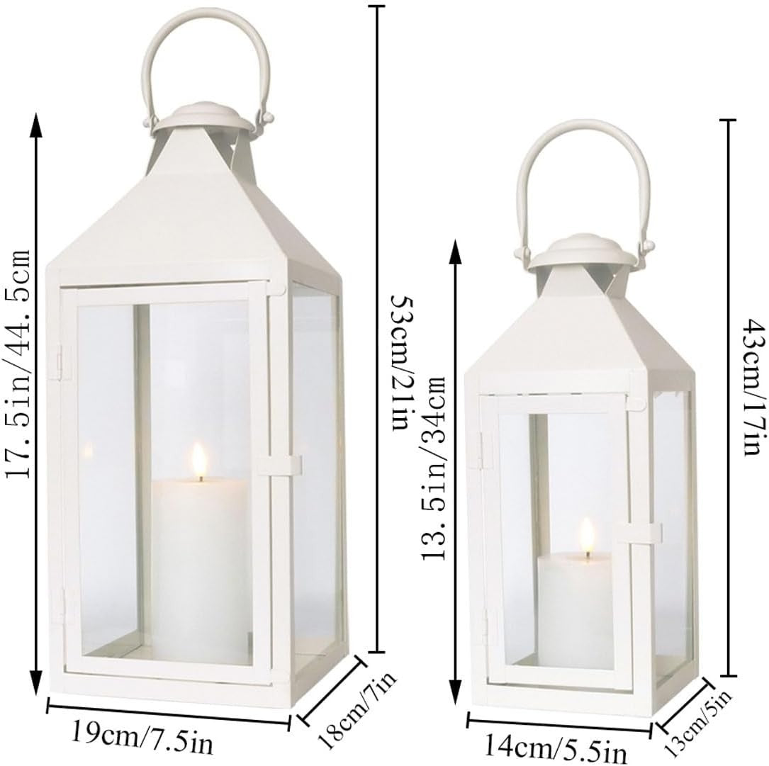 Set of 2 Cream Metal Candle Lanterns Indoor Outdoor