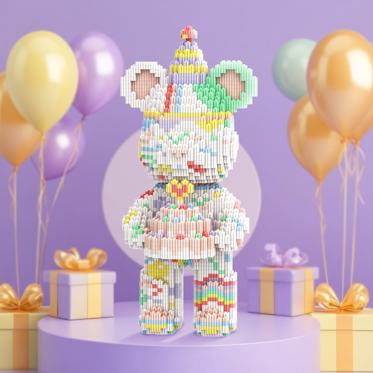 Birthday Cake Bear Building Blocks Set 3680pcs DIY Gift for Kids Adults