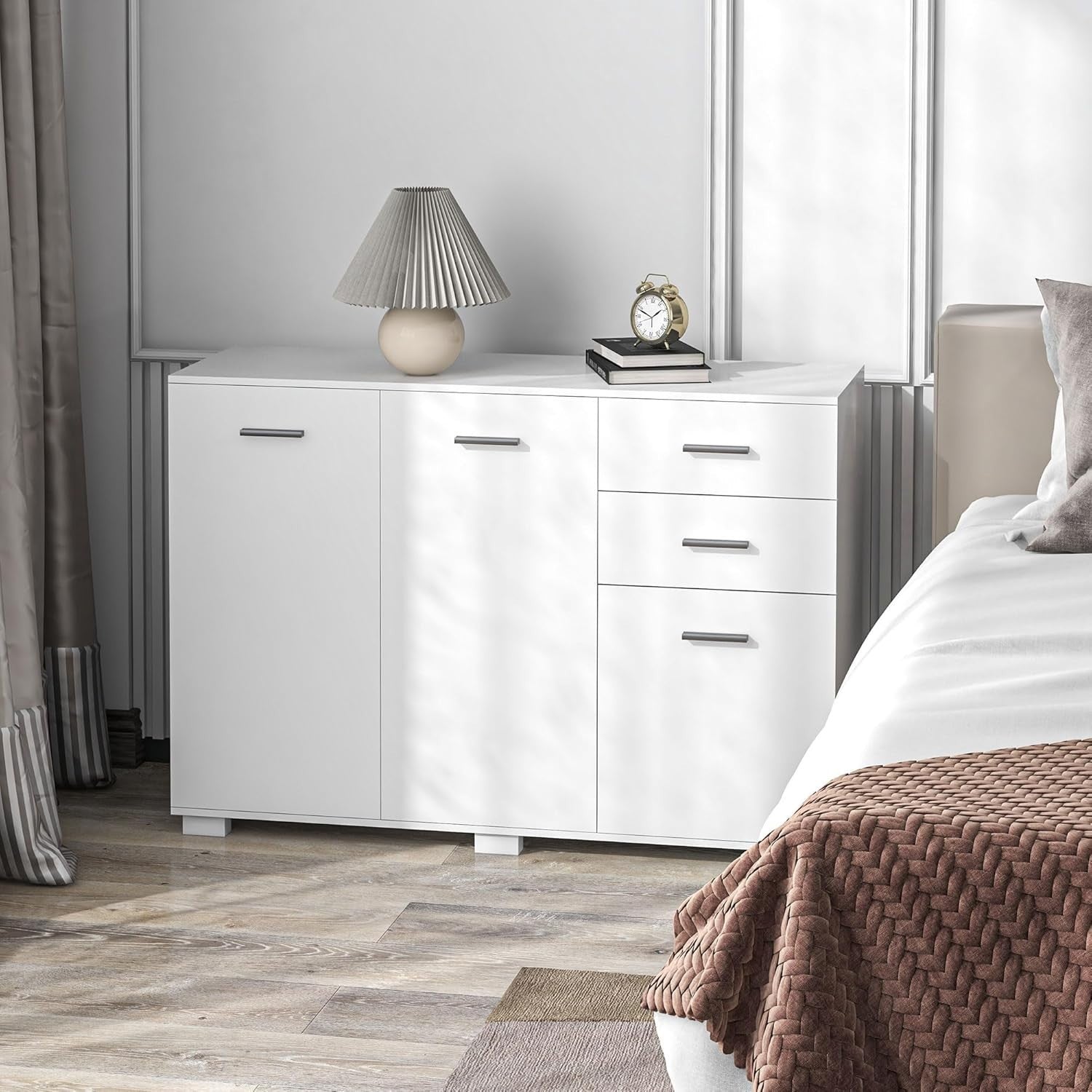 Modern White Sideboard Cabinet with 2 Drawers & 3 Doors – Adjustable Shelves