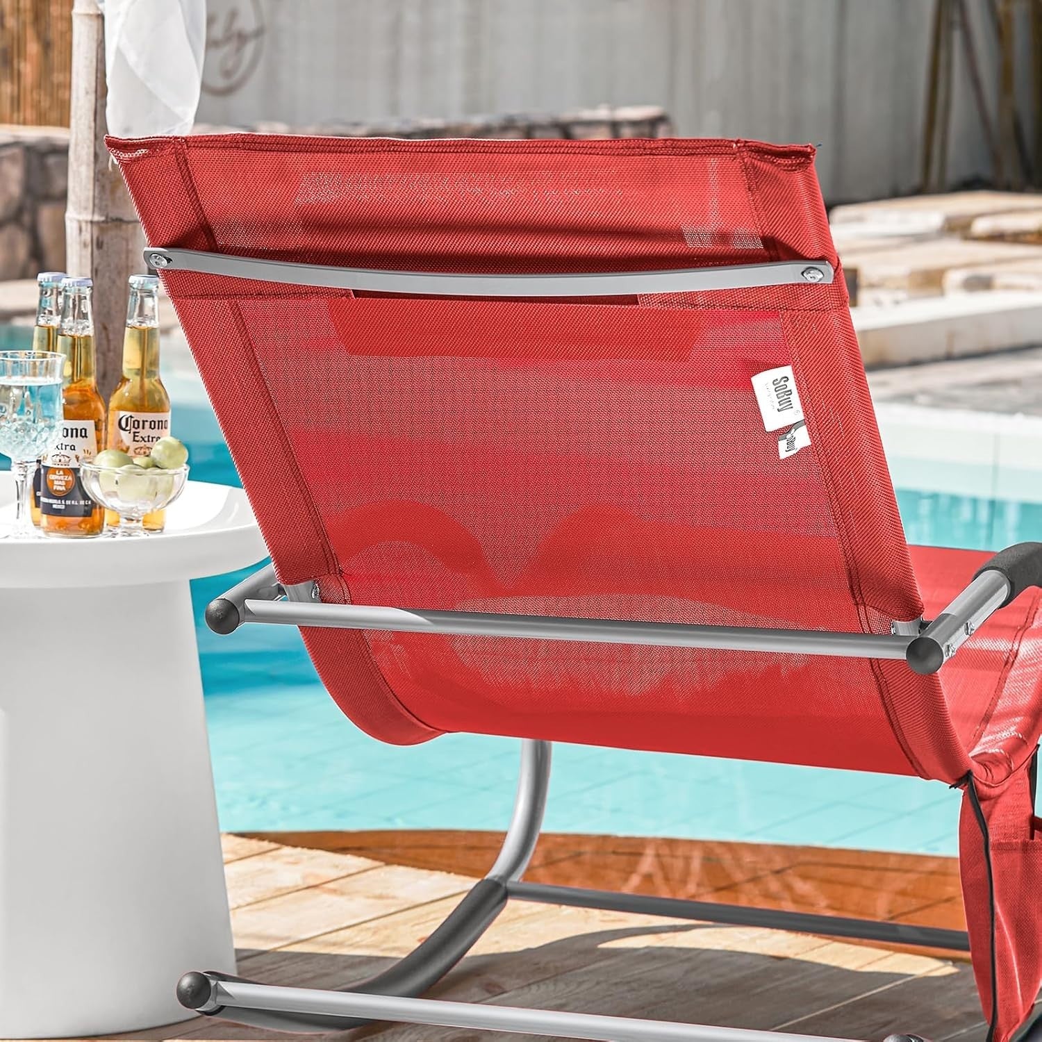 Garden Rocking Sun Lounger Recliner Chair Cushioned Outdoor Patio Seat