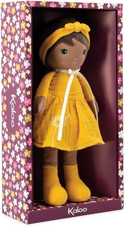 32cm Soft Fabric Rag Doll Yellow Dress Personalised Ribbon Newborn Gift Box