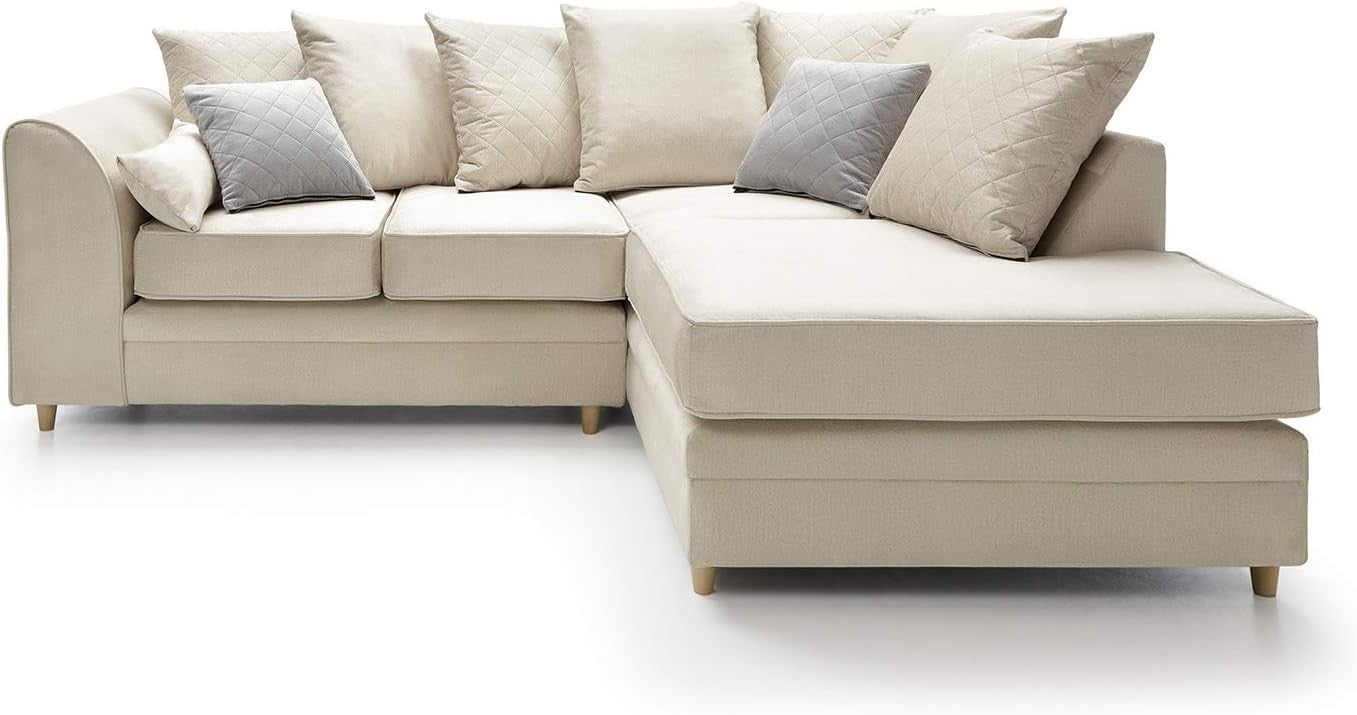 Cream Right Hand L Shape Corner Sofa Velvet Water-Repellent Modern Comfort