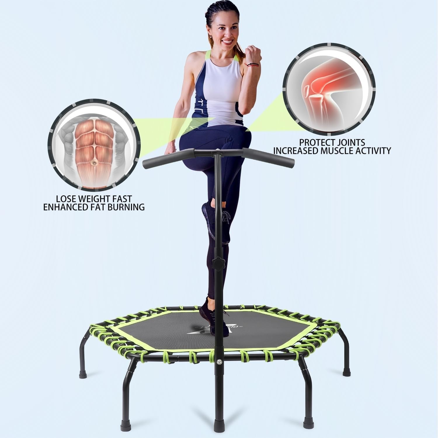 48'' Bungee Rebounder Mini Trampoline Adjustable Handle Silent 150KG