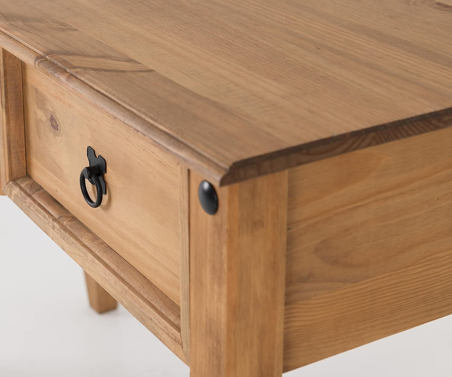 Rustic Pine Study Desk 107cm with Drawer Distressed Wax Finish Office Table