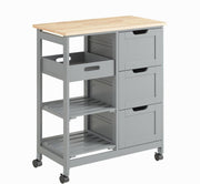 Kitchen Island Trolley with 3 Drawers & Removable Tray Grey 67x37cm
