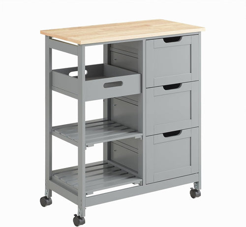 Kitchen Island Trolley with 3 Drawers & Removable Tray Grey 67x37cm