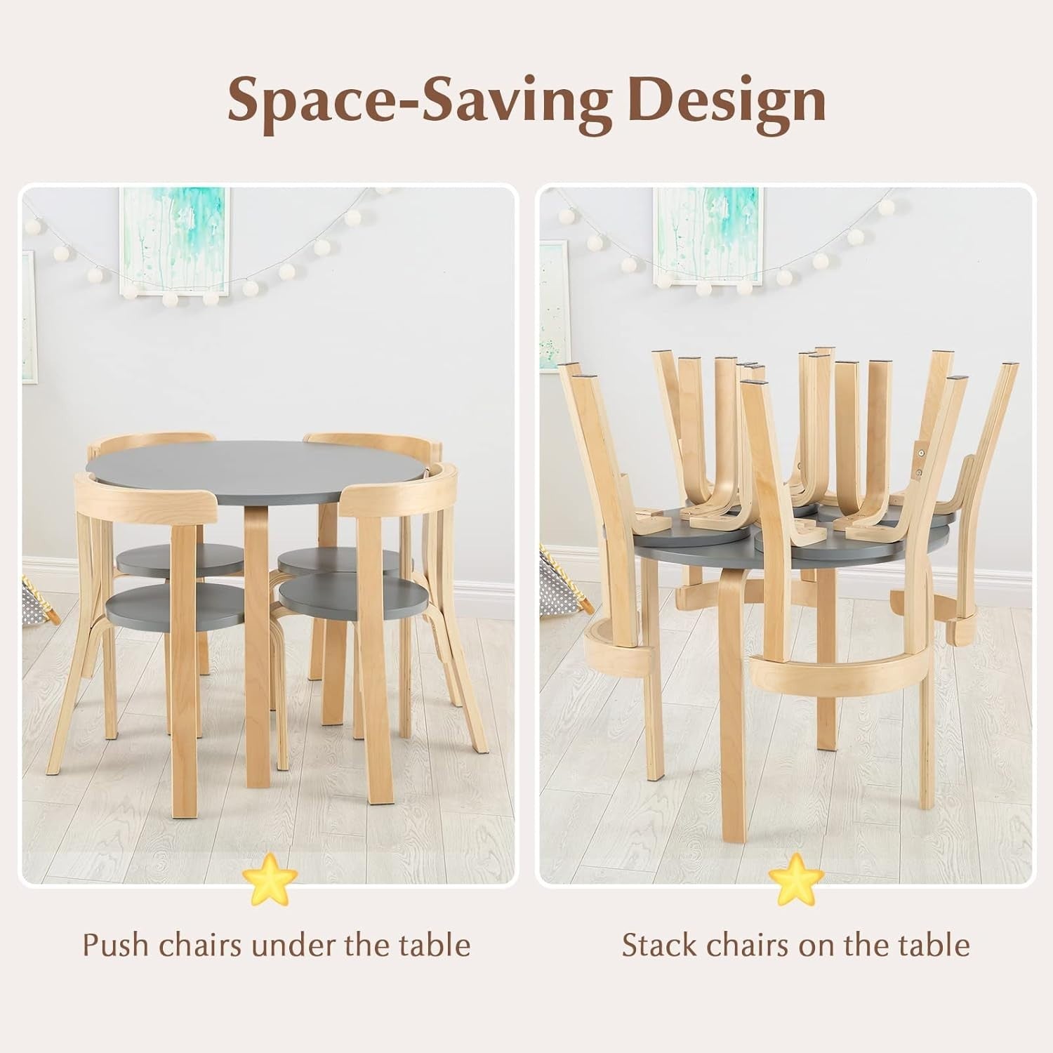 Kids 5-Piece Wooden Table & Chair Set with Ergonomic Chairs for Playroom
