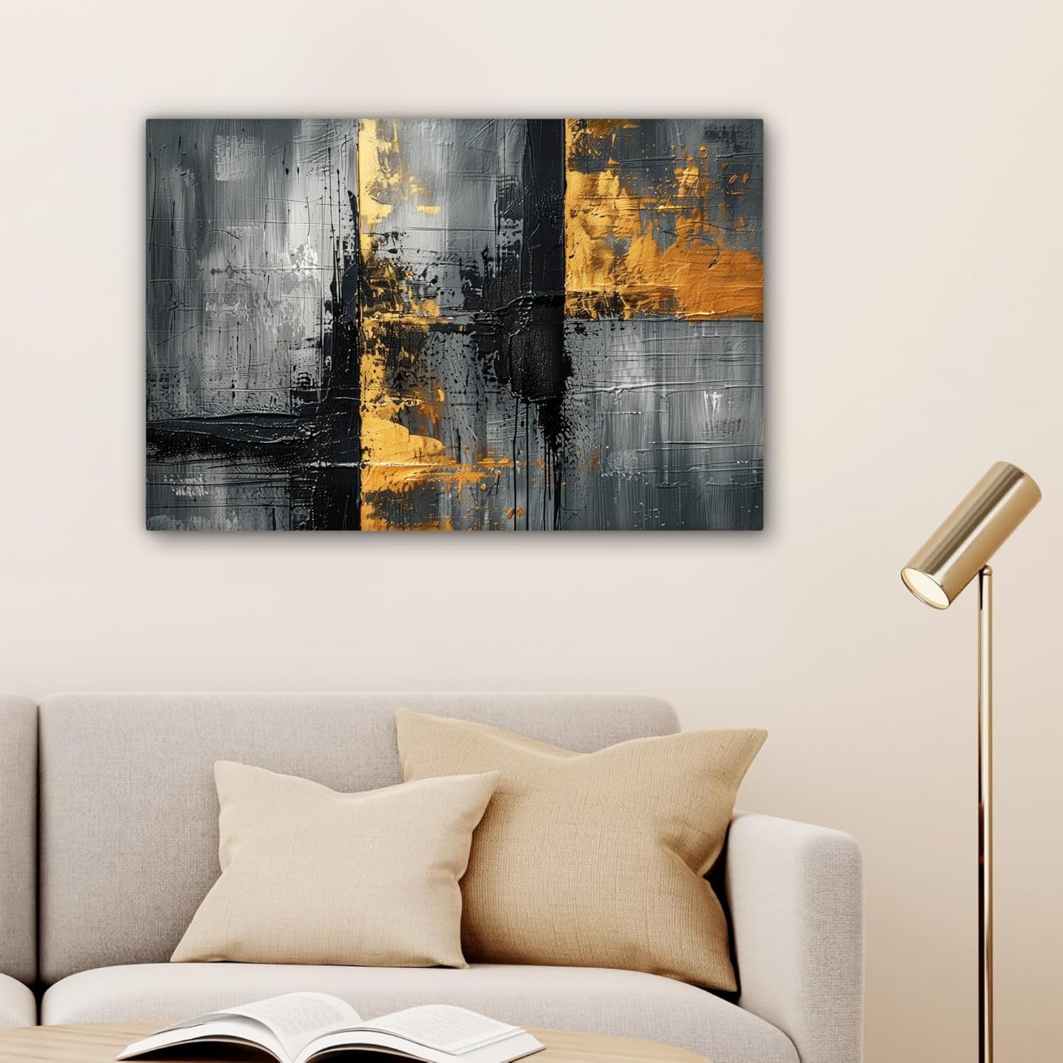 Gold Black Abstract Canvas Wall Art 60x40cm Luxury Framed Print