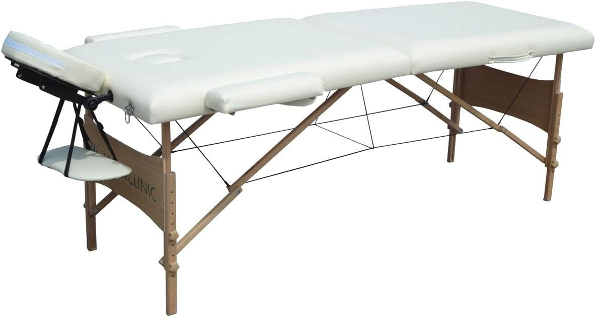 Portable Wooden Massage Table Foldable Adjustable Physiotherapy Bed Cream
