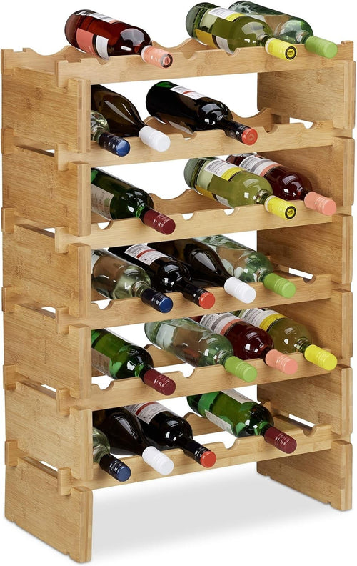 6 Tier Wooden Wine Rack for 36 Bottles – Stackable Freestanding Bamboo Storage