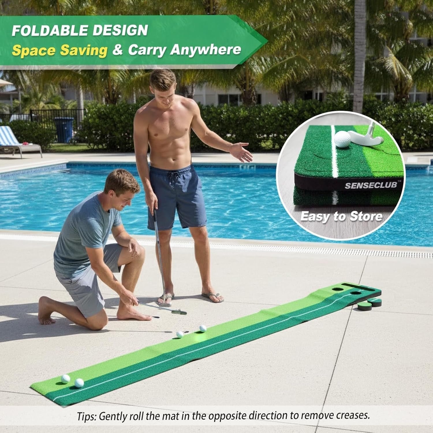 Indoor Golf Putting Green Mat Set Foldable Training Game Home Office