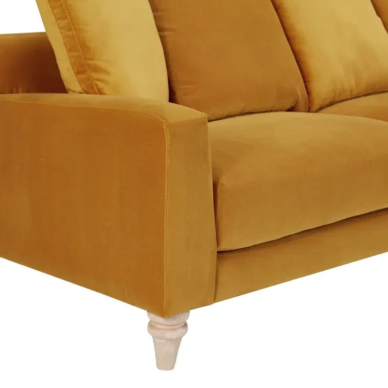 3 Seater Mustard Velvet Sofa Scatter Back Cushions Deep Comfy Seat